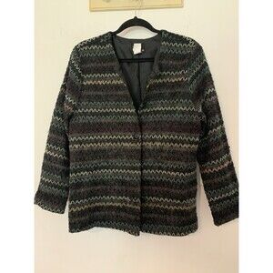 First Option Women L Multicolor Striped Open Cardigan Sweater USA 91A261 Fall
